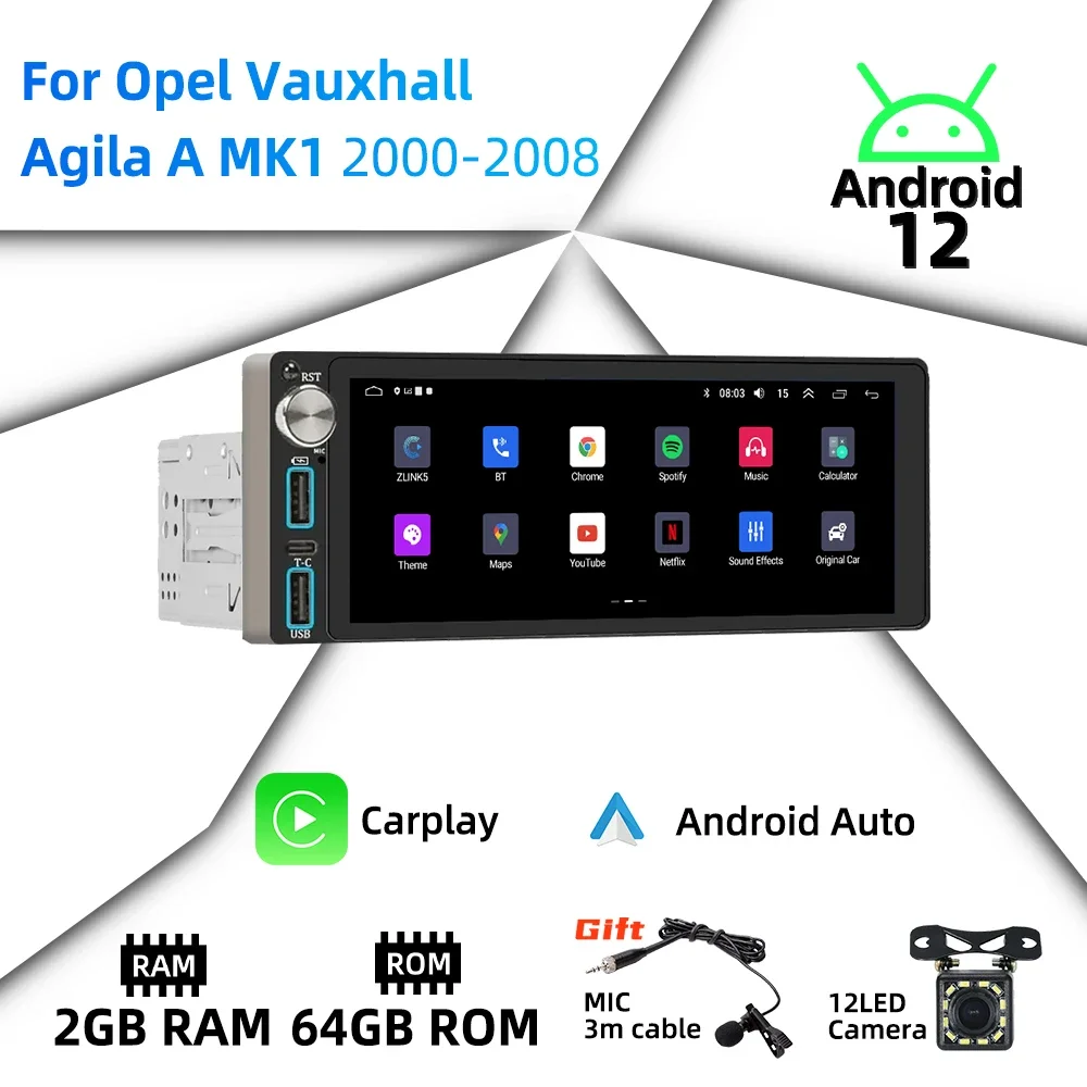 

6,86 "экран Android автомобильный мультимедиа для Opel Vauxhall Agila A MK1 2000-2008 1 Din радио стерео головное устройство авторадио Carplay GPS