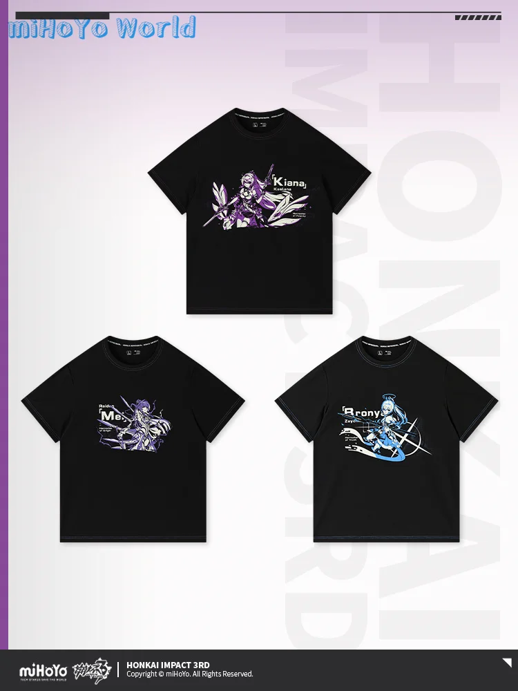 MiHoYo Official Honkai Impact 3 Kiana Kaslana Tops HERRSCHER OF ORIGIN Theme Series Shirt Raiden Mei Couple Bronya Birthday Gift