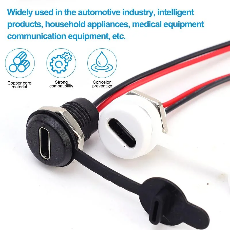 Threaded Type C Female Socket Connector Pre Soldered Wires Anticorrosion Shell For DIY Car Modification Device Repair