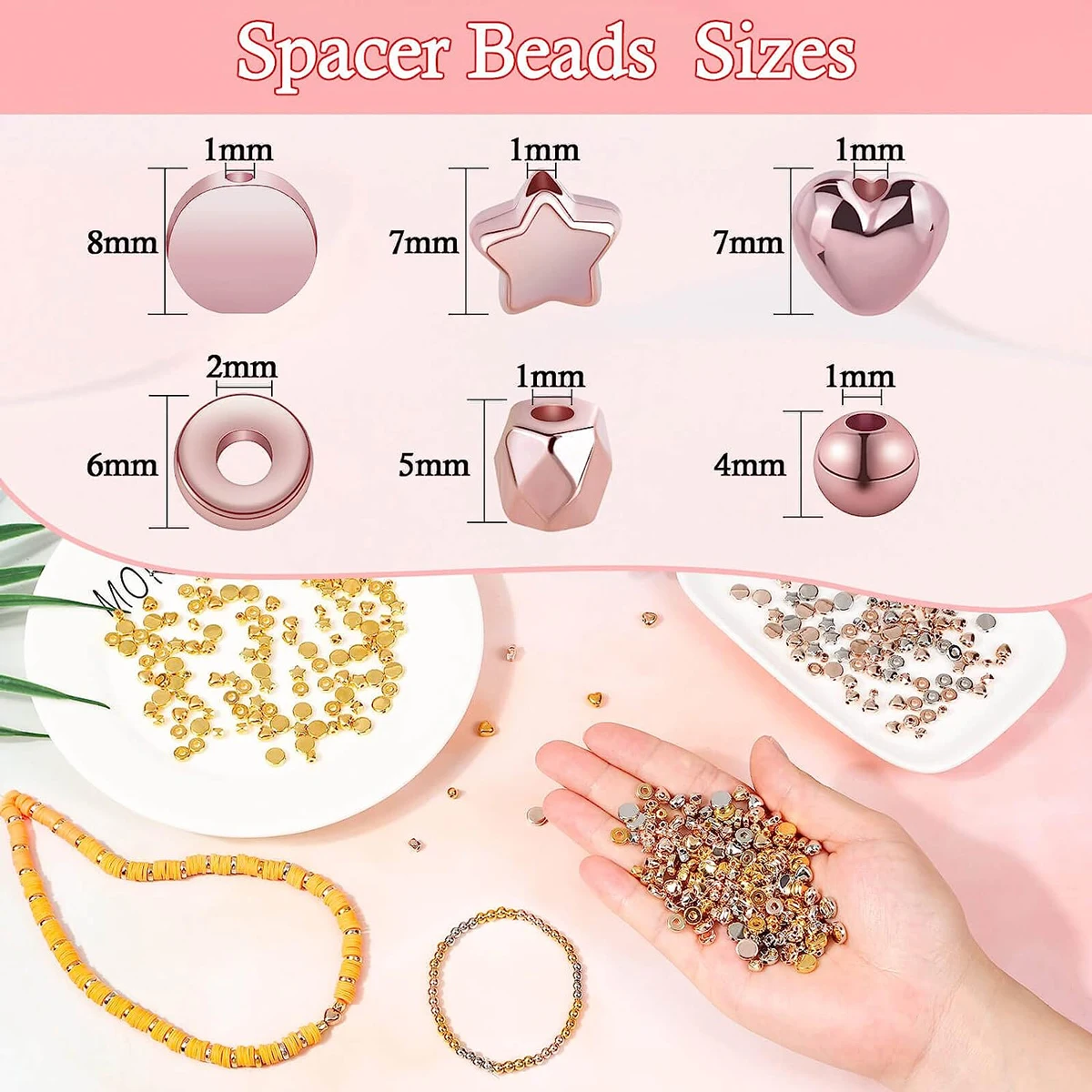 2160pcs Golden Spacer Beads Set, Assorted Round Star Gold Beads for Bracelet Jewelry Making