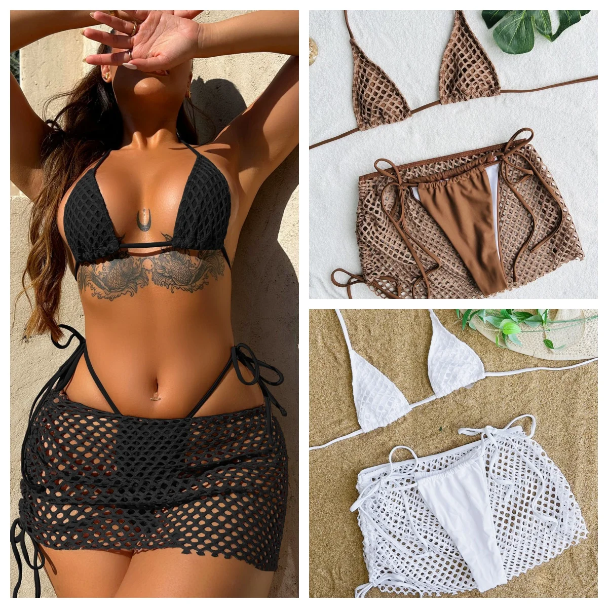 

Women's Swimsuit 3PCS Bikini Women's Swimsuits Triangle Wrapped Halter Bikinis Sets Sexy Micro Bikini Woman Swimwear