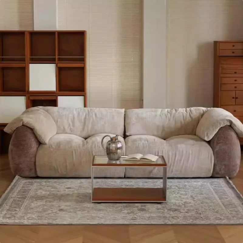 Nordic retro color matching lazy wind living room sofa can lie down and sleep chubby baby elephant ears cloud chenille