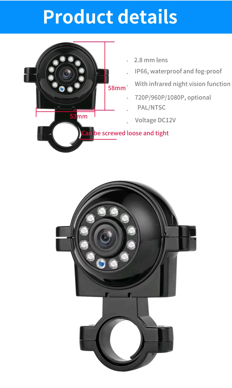 AHD HD Car Bus Camera 1080P/720P - Infrared Night Vision Rear Front Side View Safety Camera (2.8mm Lens) image