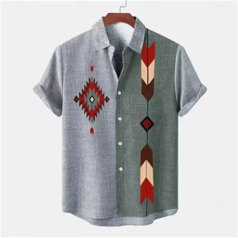 New summer fashion casual retro simple shirt 3D printing linen men and women street short-sleeved shirt tops