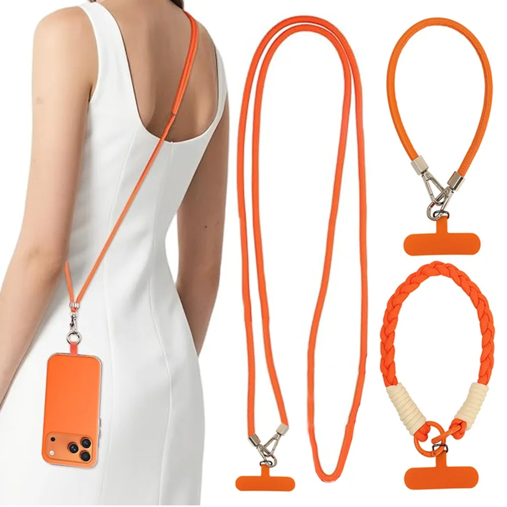 

Кожаный плетеный ремешок для телефона через плечо для IPhone 17 Pro Max, чехол для Samsung Xiaomi, шейный ремешок, подвесной ремешок, веревка с подушечкой для телефона