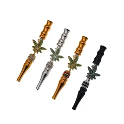 107MM Inlaid Leaf Cigarette holder Blunt Holders Luxury Handmade Jewelry Alloy Shisha Hookah Mouth Tips Hookah Tip