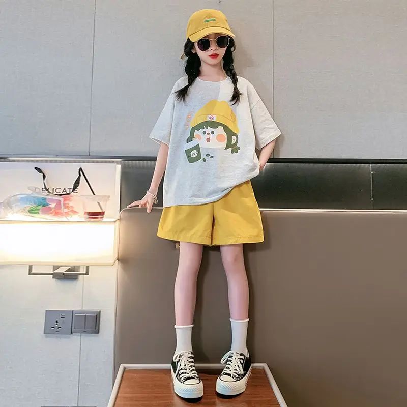 

2025 Outfit for Girls 10 To 12 Years Summer Girls Clothing Sets Kids T-shirt+Shorts Suits Short Sleeve Children Fashion Kids Set