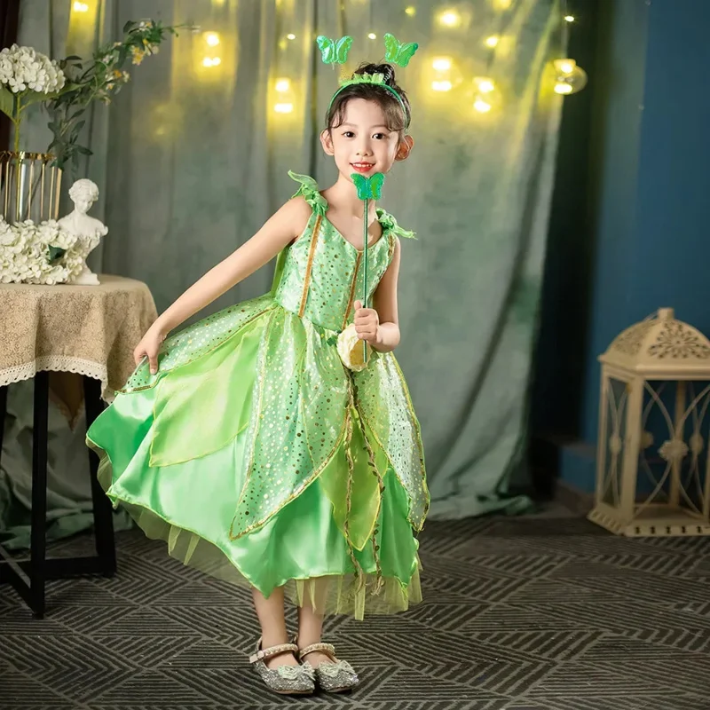 Baby girl Tinker Bell dress summer forest fairy costume kids elf cosplay clothes child kindergarten Carnival rode playing sets