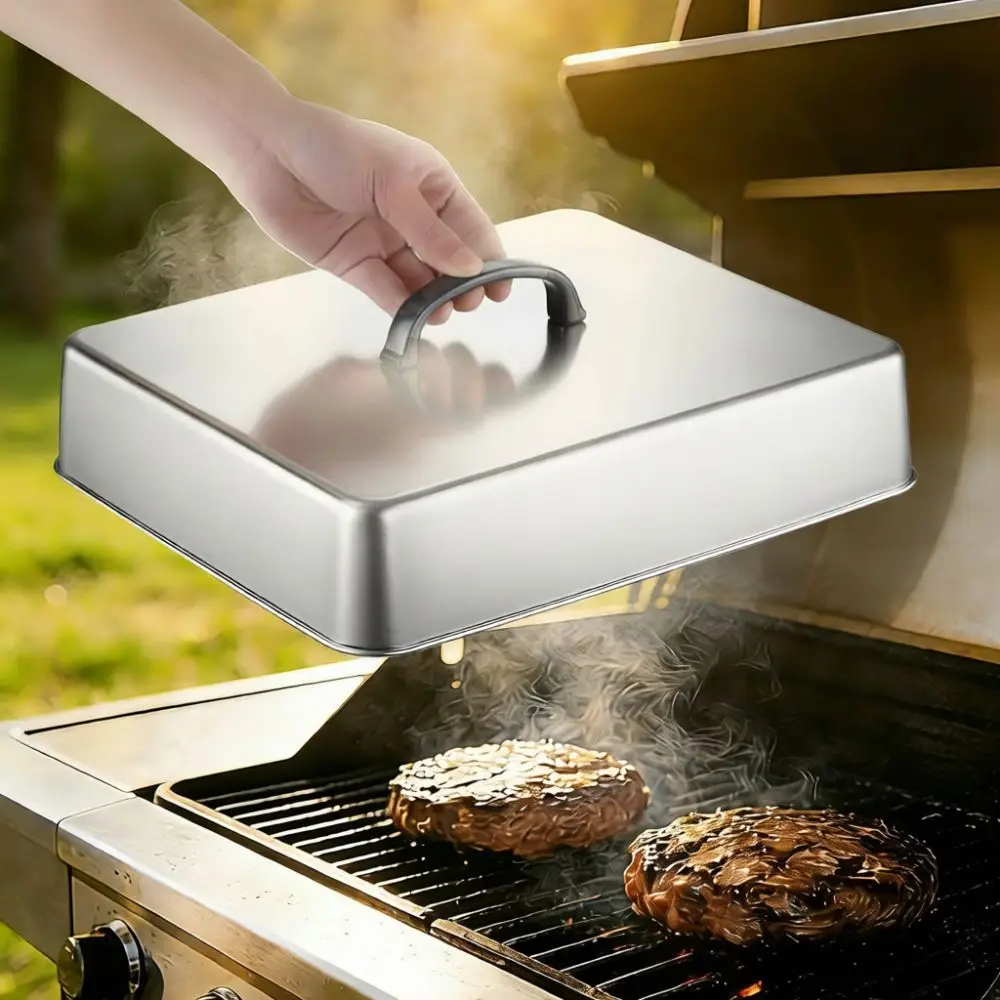 Portable Square Stainless Steel Basting Cover For Griddle Melting Dome Steak Burger Grill Lid Cooking Accessory Tool Pro