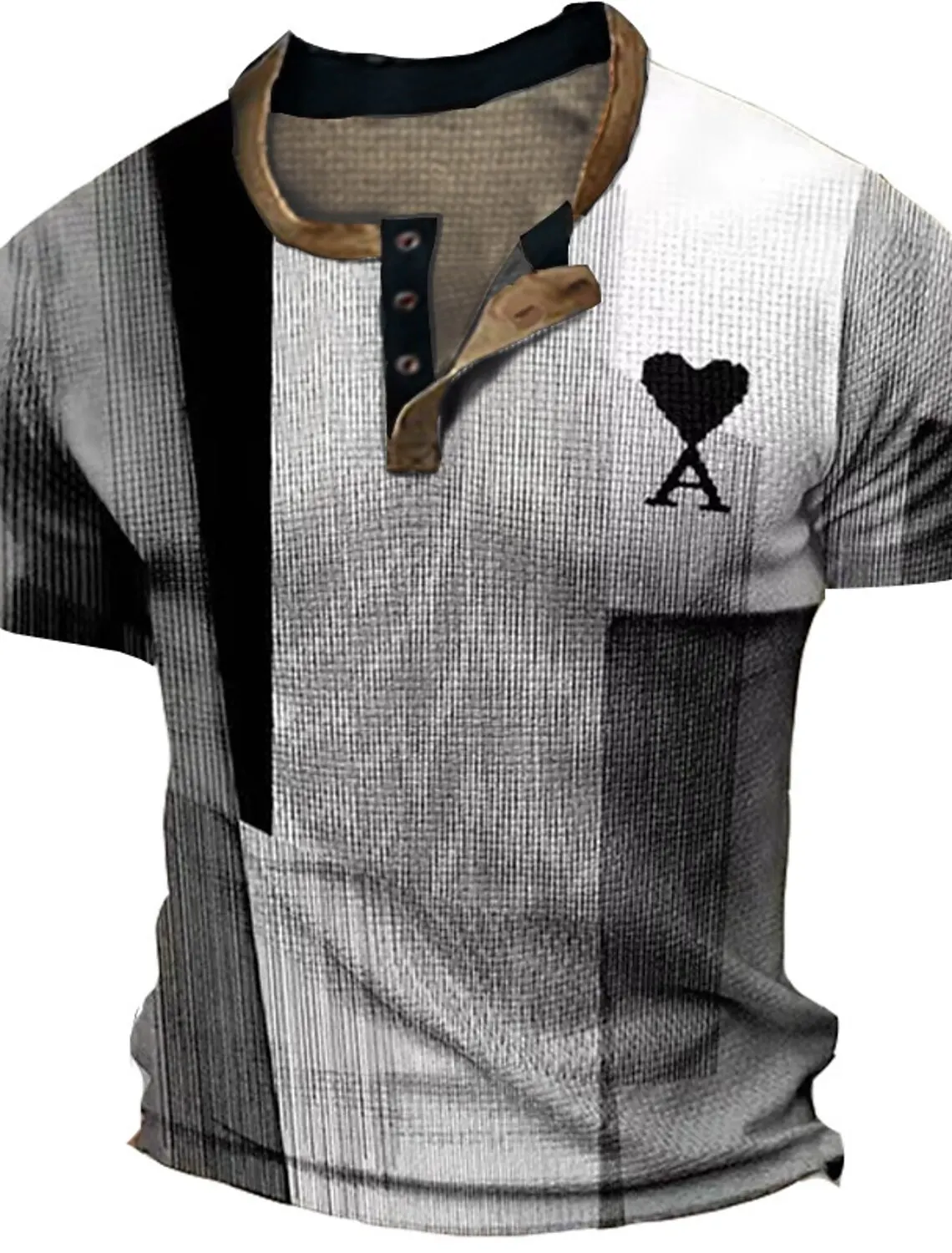 Sommer Vintage Herrenhemd mit Kreuzmuster, Kurzarm, Lässiger V-Ausschnitt, Knopfleiste, Übergroßes Herren-Patchwork-T-Shirt, Karierte Oberteile, Streetwear – Detail 11