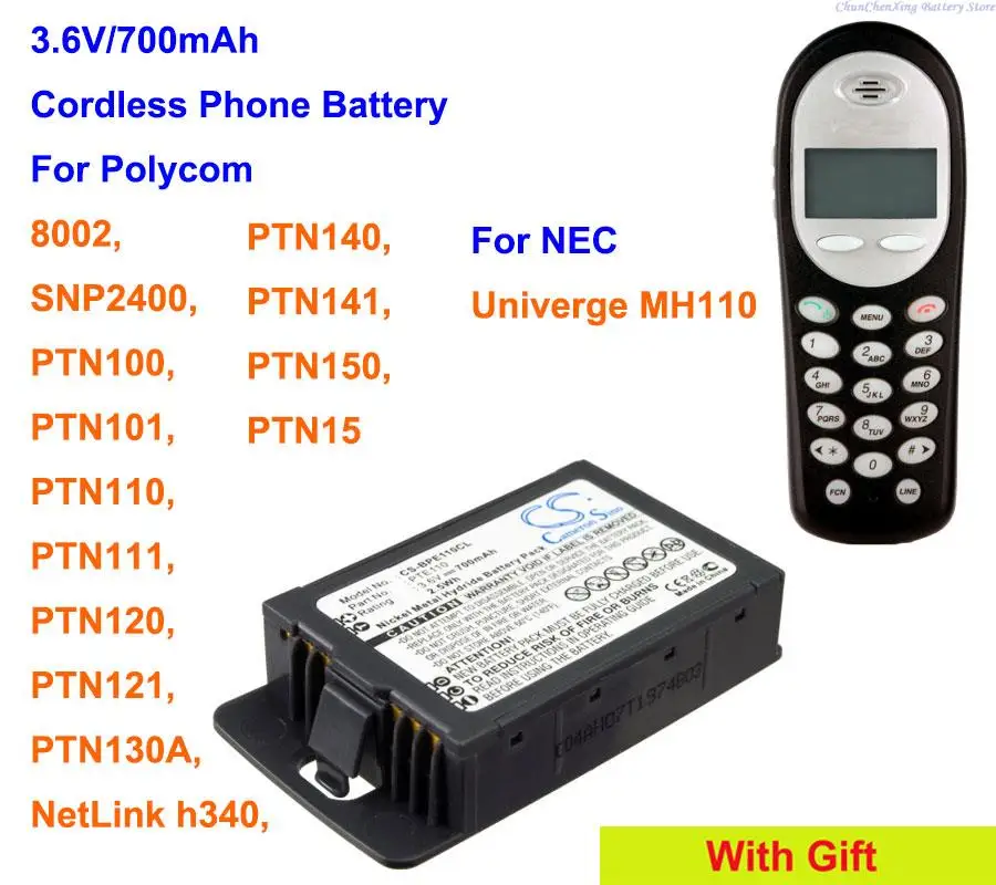 CameronSino 700mAh Cordless Phone Battery for NEC Univerge MH110, For Polycom 8002,SNP2400,PTN15,PTN150,PTN141,PTN100,PTN101