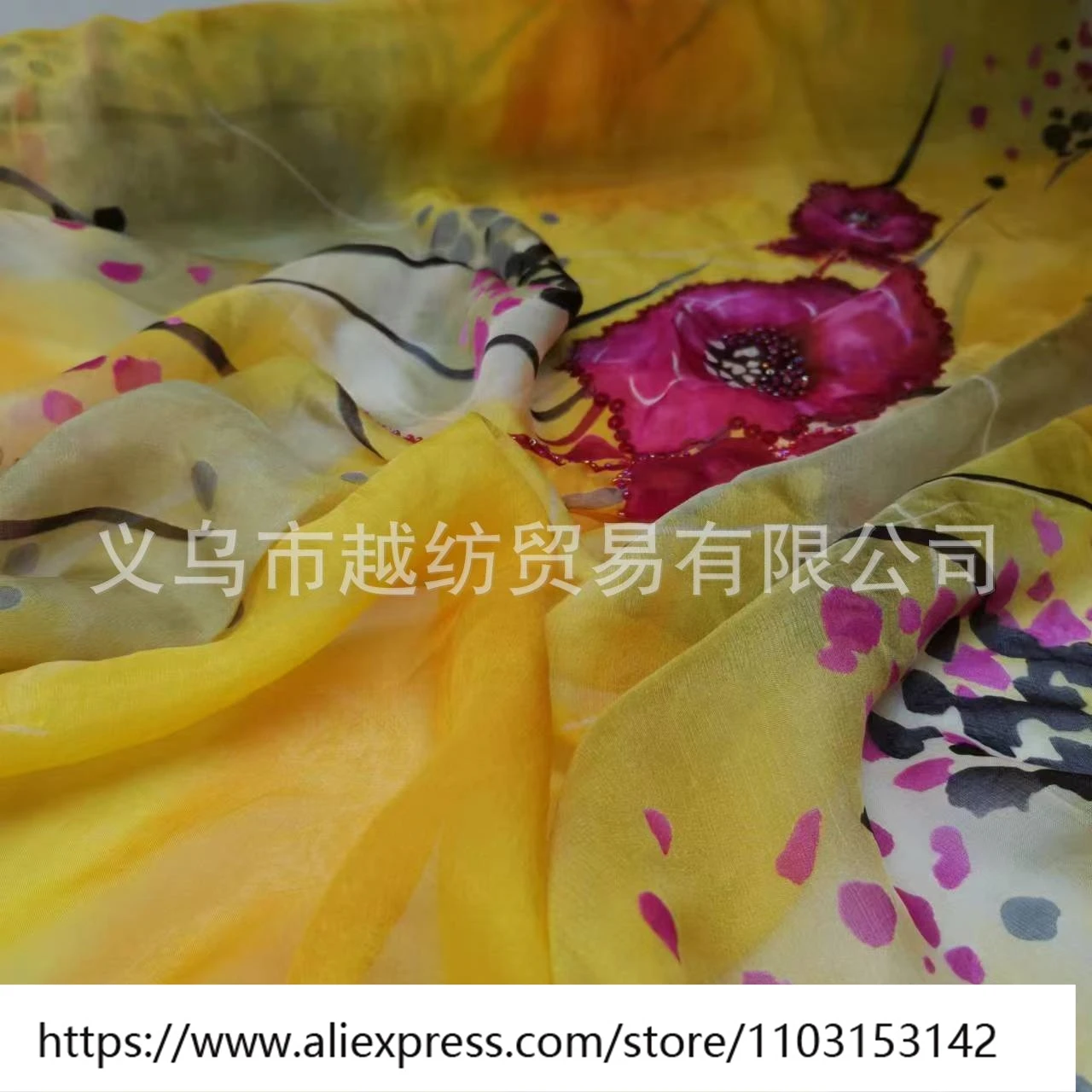 Zomer lichte en dunne zijden chiffon stof 7momme nagel parel borduurwerk pailletten jurk sjaal breed