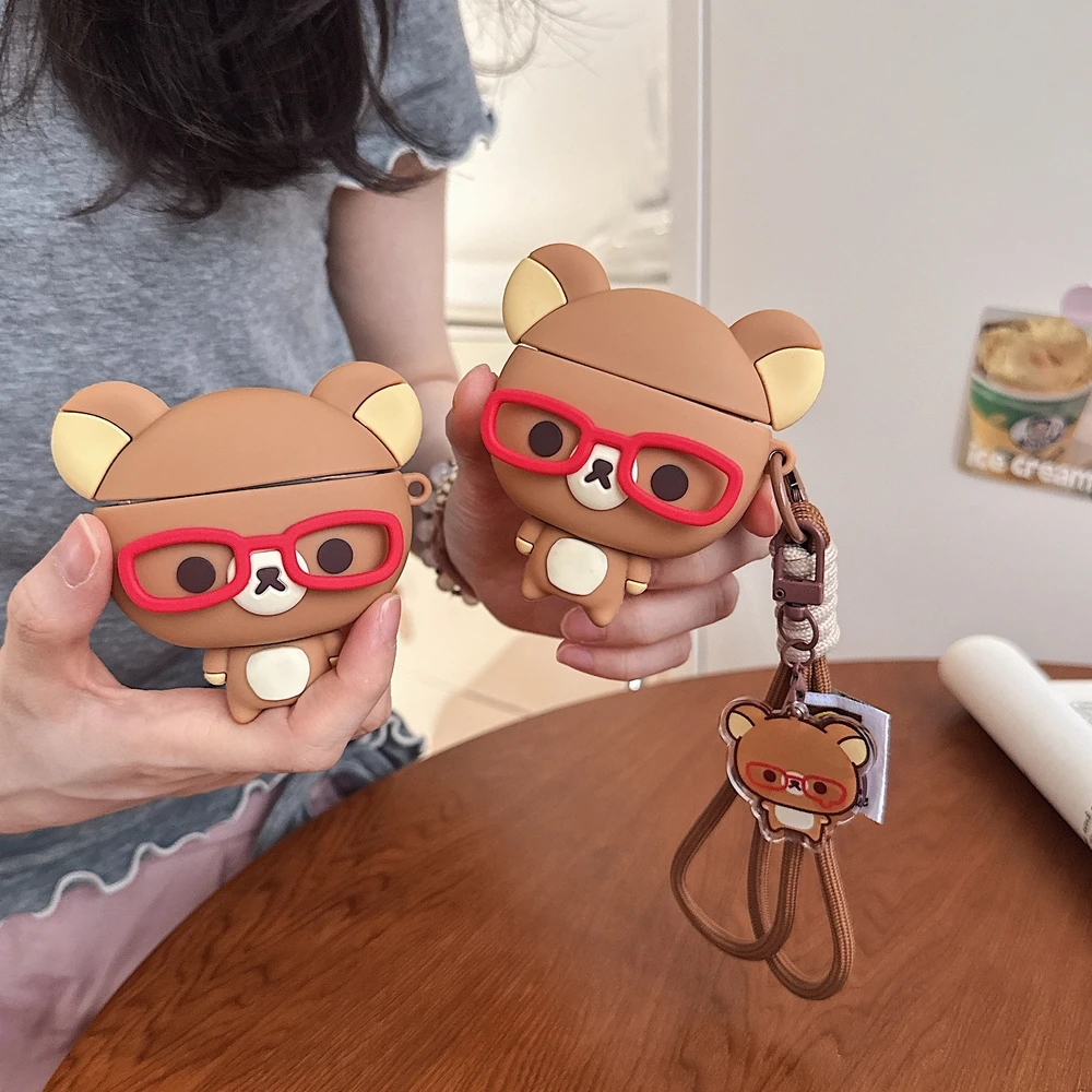 Cute Cartoon Rilakkuma Bear 3D Earphone Case For Airpods 1 2 3 4 Pro 2 3 Wireless Bluetooth Headset Protective Soft Cover view 2