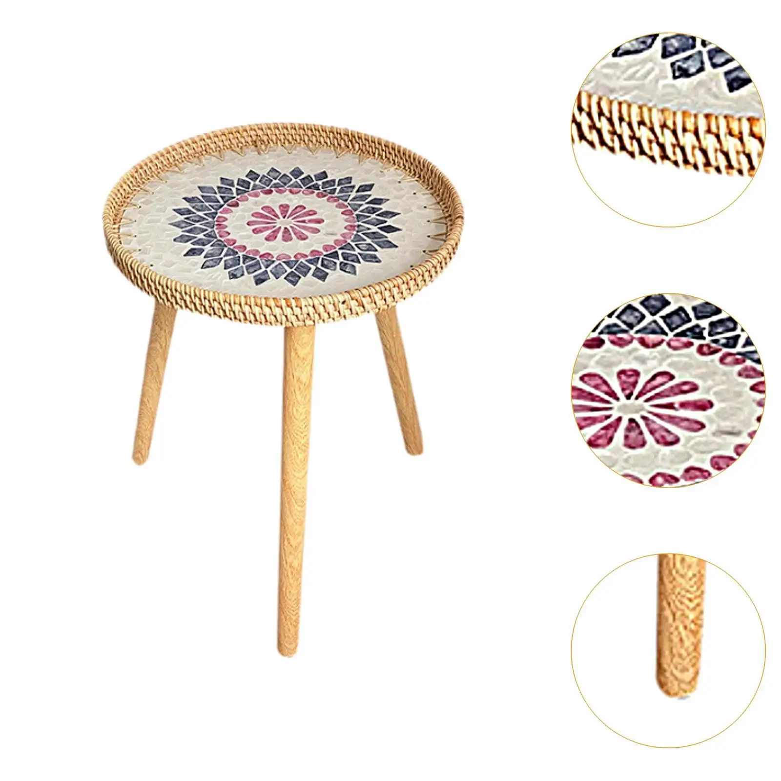 Stolik końcowy Stojak na stół akcentujący Vintage Design Organizer Rattanowy stolik nocny do pokoju wiejskiego w pomieszczeniu