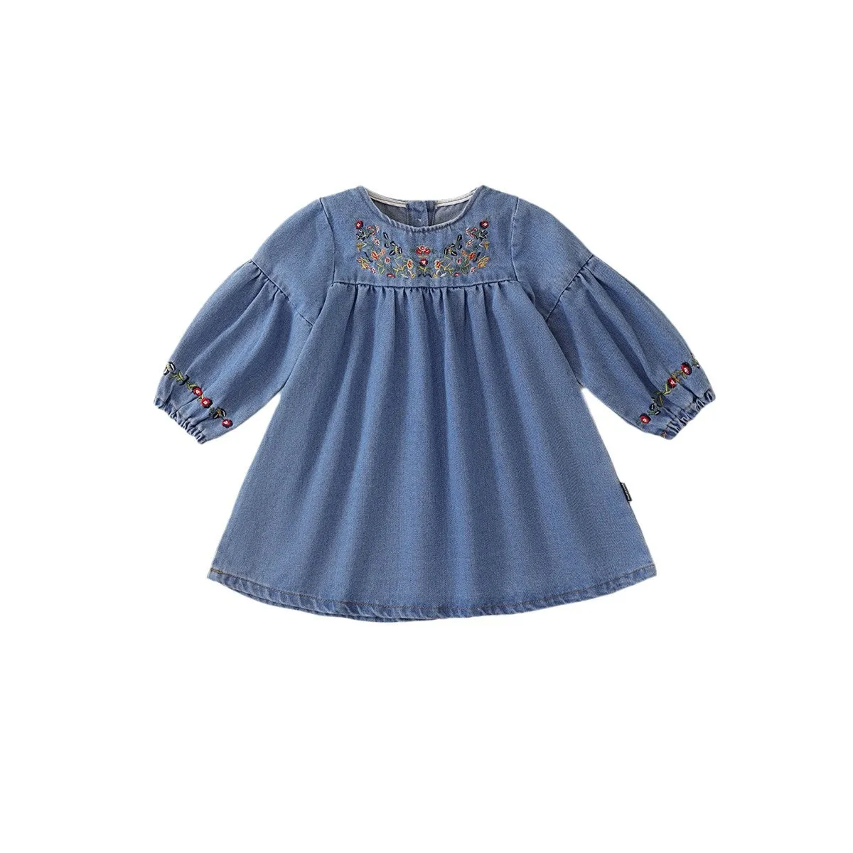 2025 Autumn Spring New in Kids Baby Girls Embroidery Flower Denim Clothing ,toddler Children Full Sleeve Knee-length Dresses
