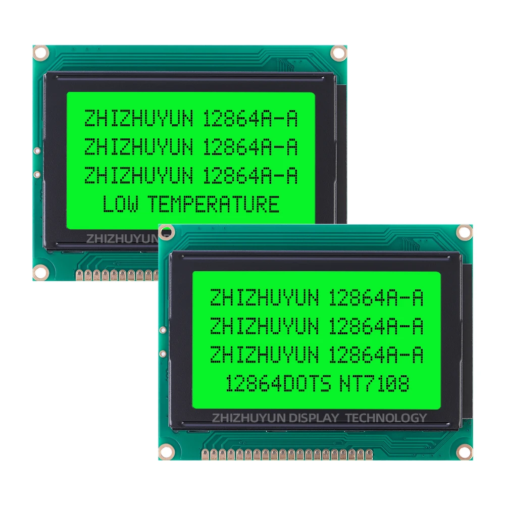 12864a-a-30 + 70 Bedrijfstemperatuur Grafische Lcd-Display Geelgroene Achtergrondverlichting Module 128*64 12864 128X6 Nt7108 Controller