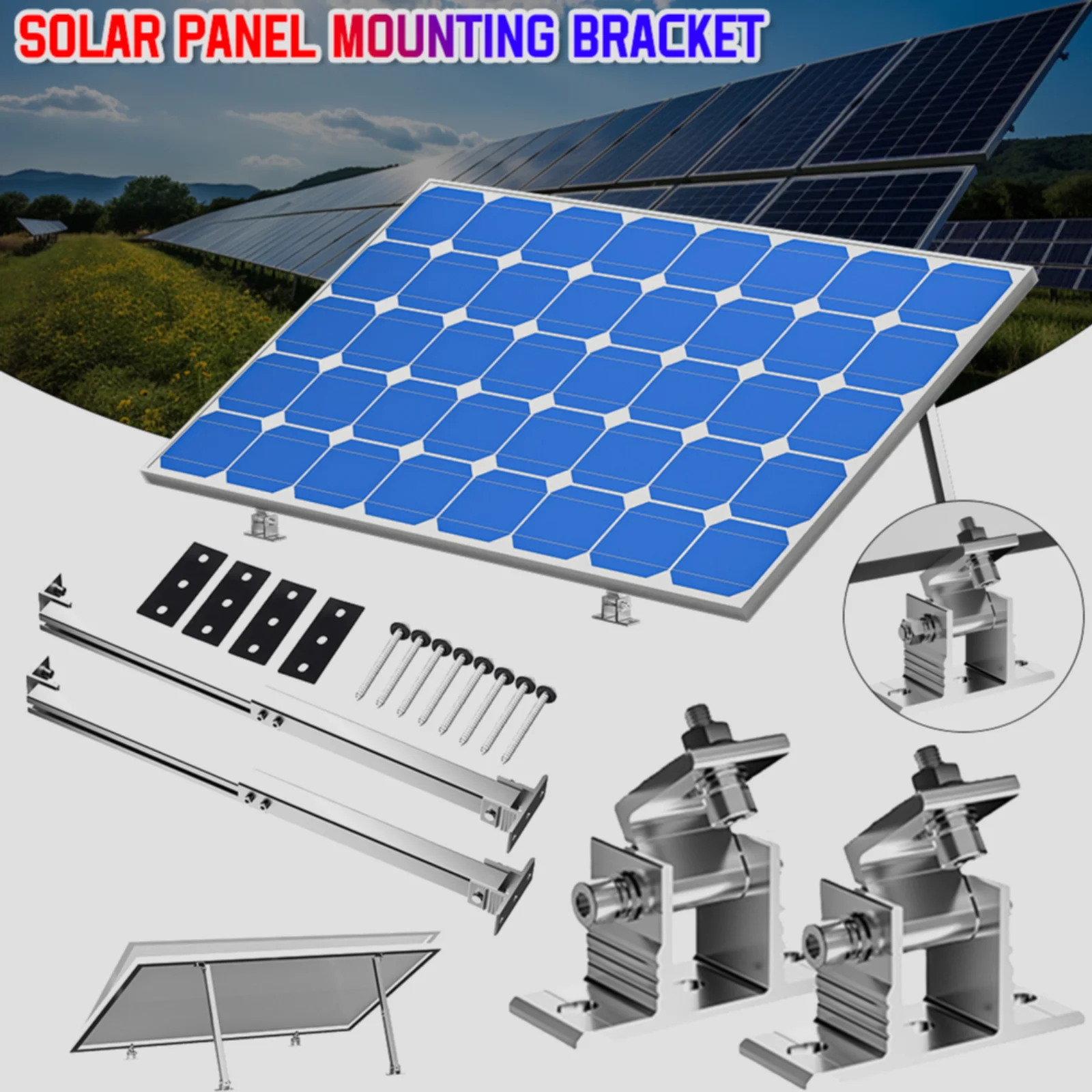 Solar Holder End Clamp Kit Adjustable Solar Panel Mount Support Aluminum Alloy Solar Panel Mounting Bracket 15-30 Degrees Rack
