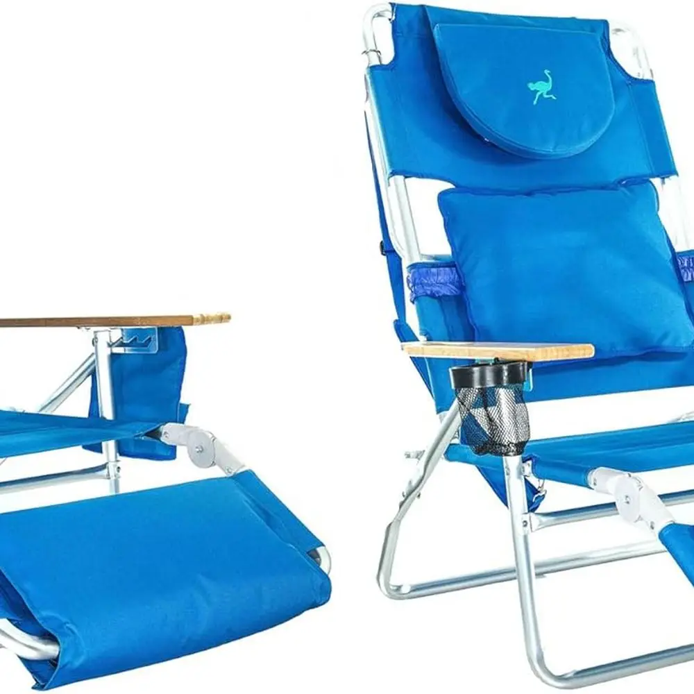 

Padded 3-N-1 Outdoor Lounge Reclining Beach Chair, Blue (2 Pack)
