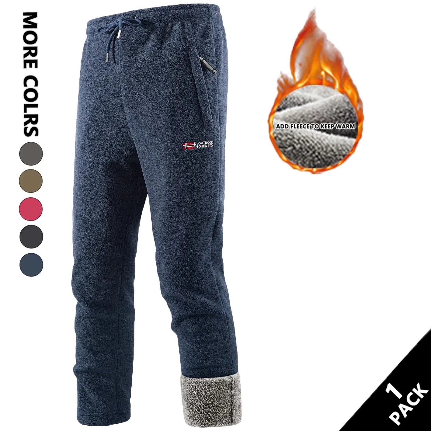 Thickened Polar Fleece Long Trousers Men Autumn Winter Warm Outdoor Thermal Pants Man Drawstring Warm Sweatpants Zipper Pockets