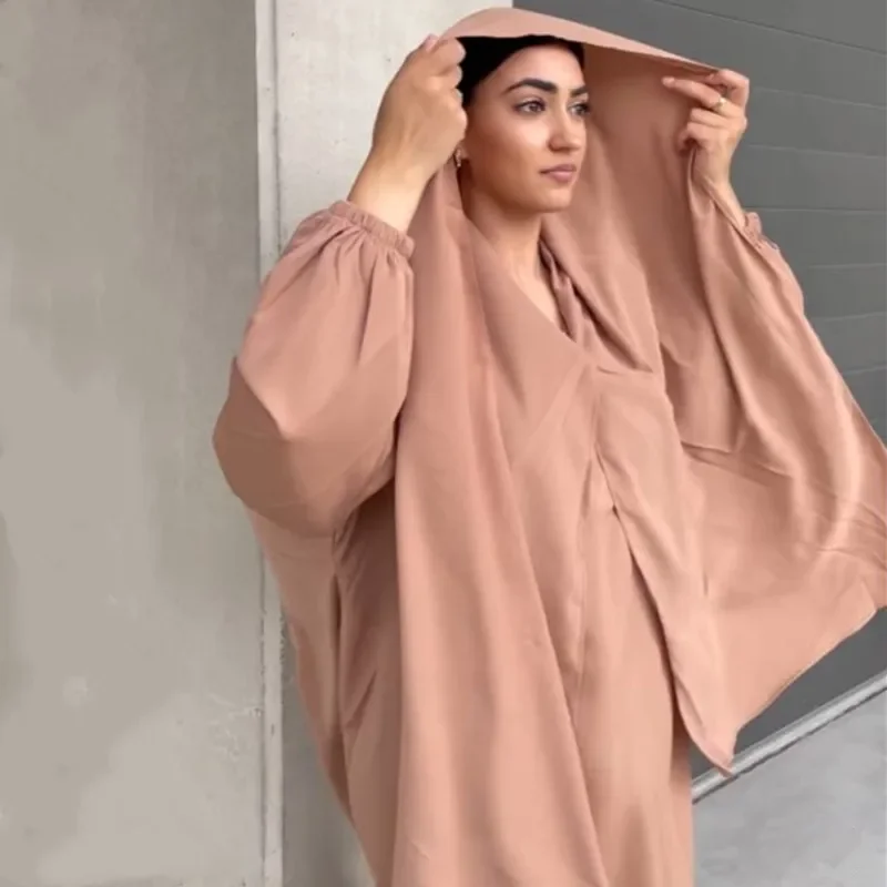 Ramadan Hoody Abaya Sewn Hijab Scarf Prayer Dress Muslim Eid Nida Loose Abayas for Women Jilbab Kaftan Robe Islam Dubai Djellaba