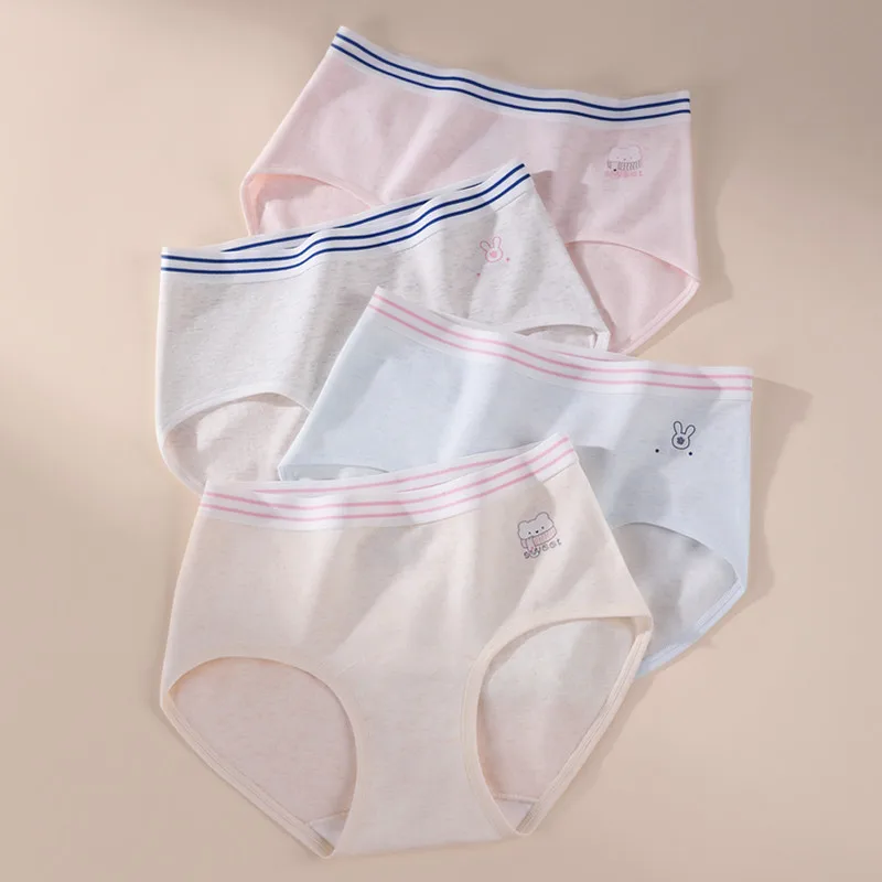4 SZTUKI Bawełnianej Bielizny Damskiej, Seksowne, Oddychające Majtki, Wygodne Figi, Miękkie Majtki Damskie ze Średnim Stanem, Bielizna Dziewczęca, Wysokie Stanowe Figi