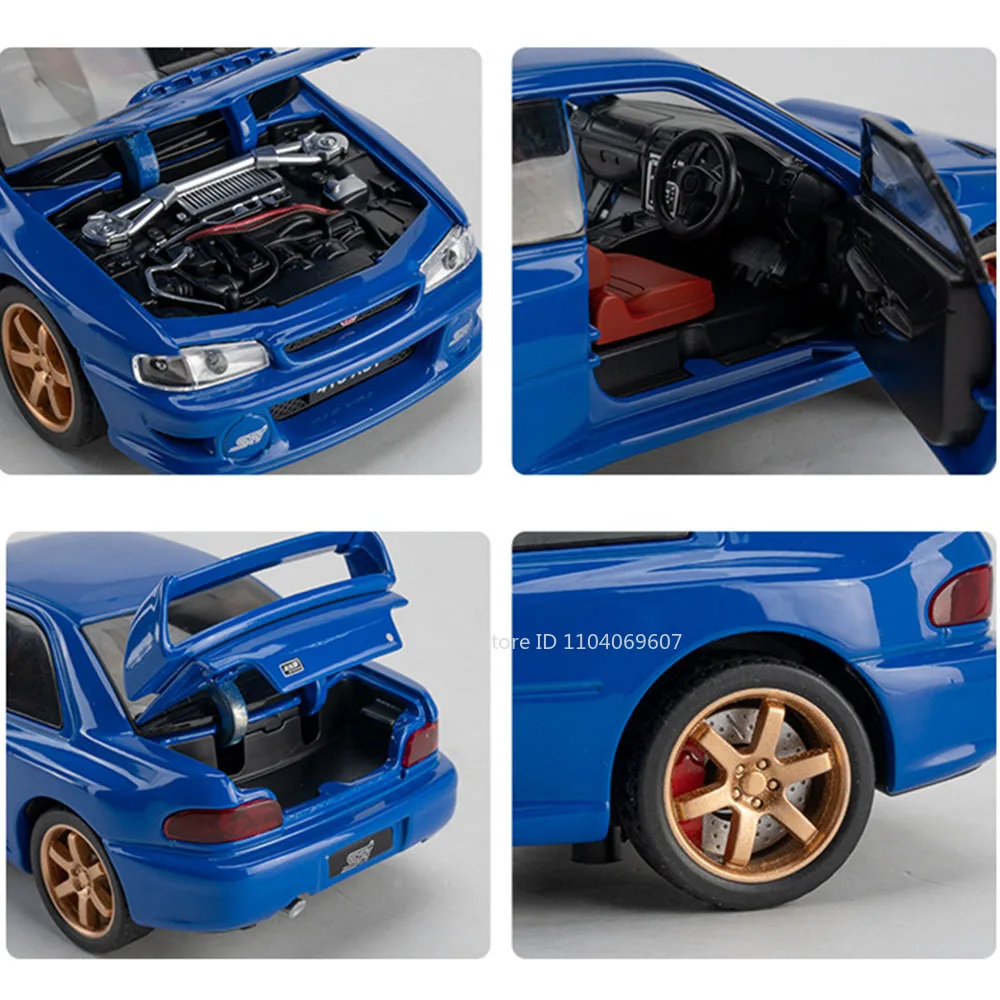 1:32 SUBARU Impreza Mini Car Toy Models Metal Diecast Sound Light Doors Opened Pull Back Rubber Tires Festival Gifts for Childre