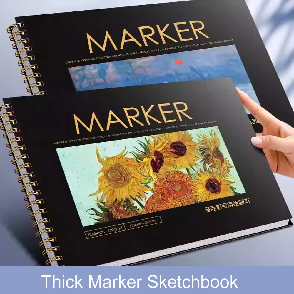Art Supplies, Thick Marker Sketchbook, A4/8K Blank Paper for Drawing, Manga, Painting, Student Artist Gift, 60 Sheets, No Bleed
