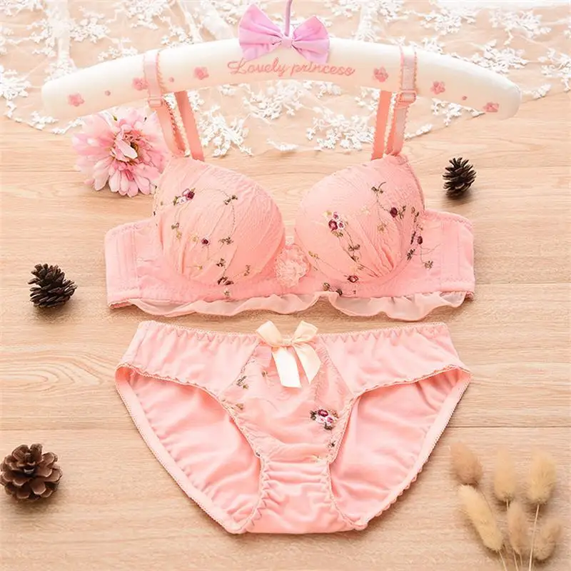 Women Floral Color Push Up Bra And Panties Set Women U Back Korean Style Bras Comfortable Lingerie Set Intimates Underwear Suit