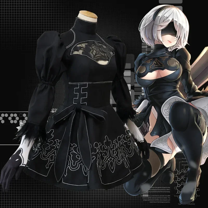 Игра YoRHa No.2 Type B Cos NieR:Automata Lady Костюмы для косплея Сексуальный наряд Полный комплект Платье Головные уборы Носки Перчатки