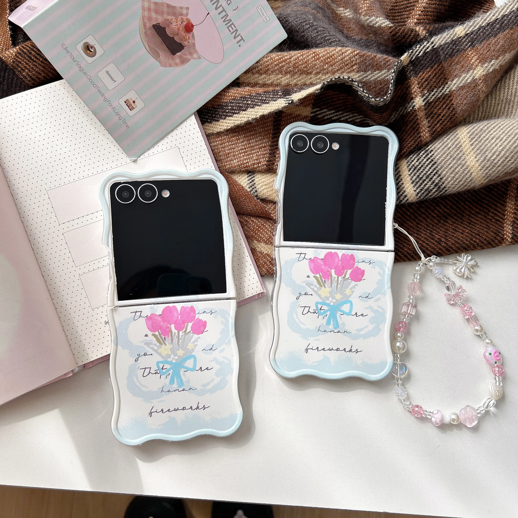 

Back Cover For Samsung Galaxy Z Flip 7 6 5 4 Case Pink Tulip Flower Bracelet Wristband Chain Soft Tpu Shockproof Phone Case