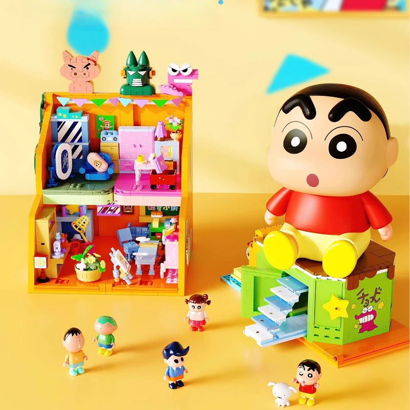 

New AREAX Bricks Cartoon Character Crayon Shinchan Educational Blocks Toy Box Building Blocks Creative Assembly Toy Gift ForKids