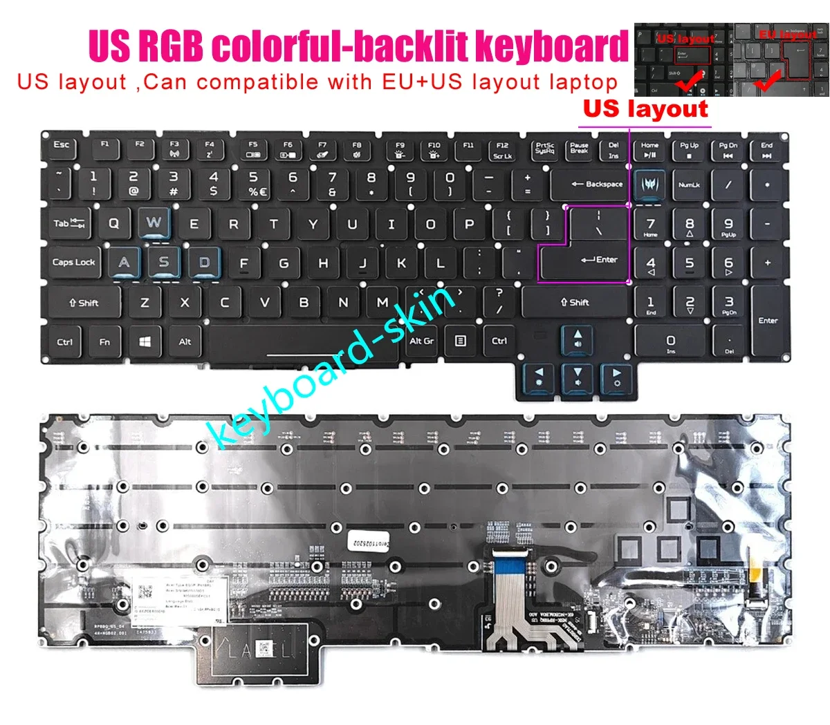 New US RGB colorful backlit Keyboard for Acer  Predator Helios 700 PH717-71 ,PH717-72 laptop