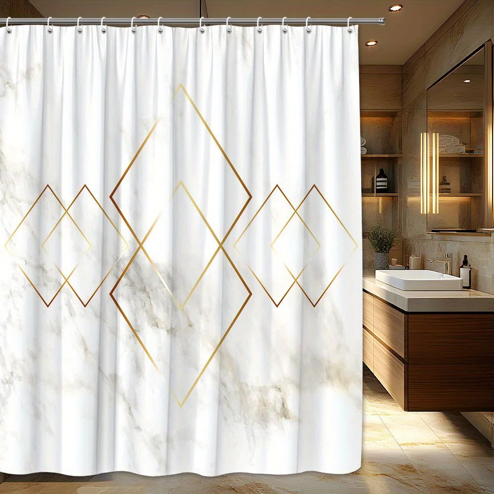 Luxury Modern Marble Shower Curtain Gold Geometric Waterproof Bath Liner Waterproof Bathroom Curtain for Spa Master Decor