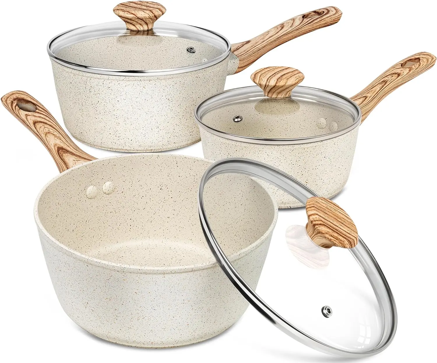 

Sauce Pan with Lid, Nonstick Saucepans 1.5QT&2QT&3QT, Granite Sauce Pan 3 Piece, Stone Saucepan Set, Small Pot with Lid,