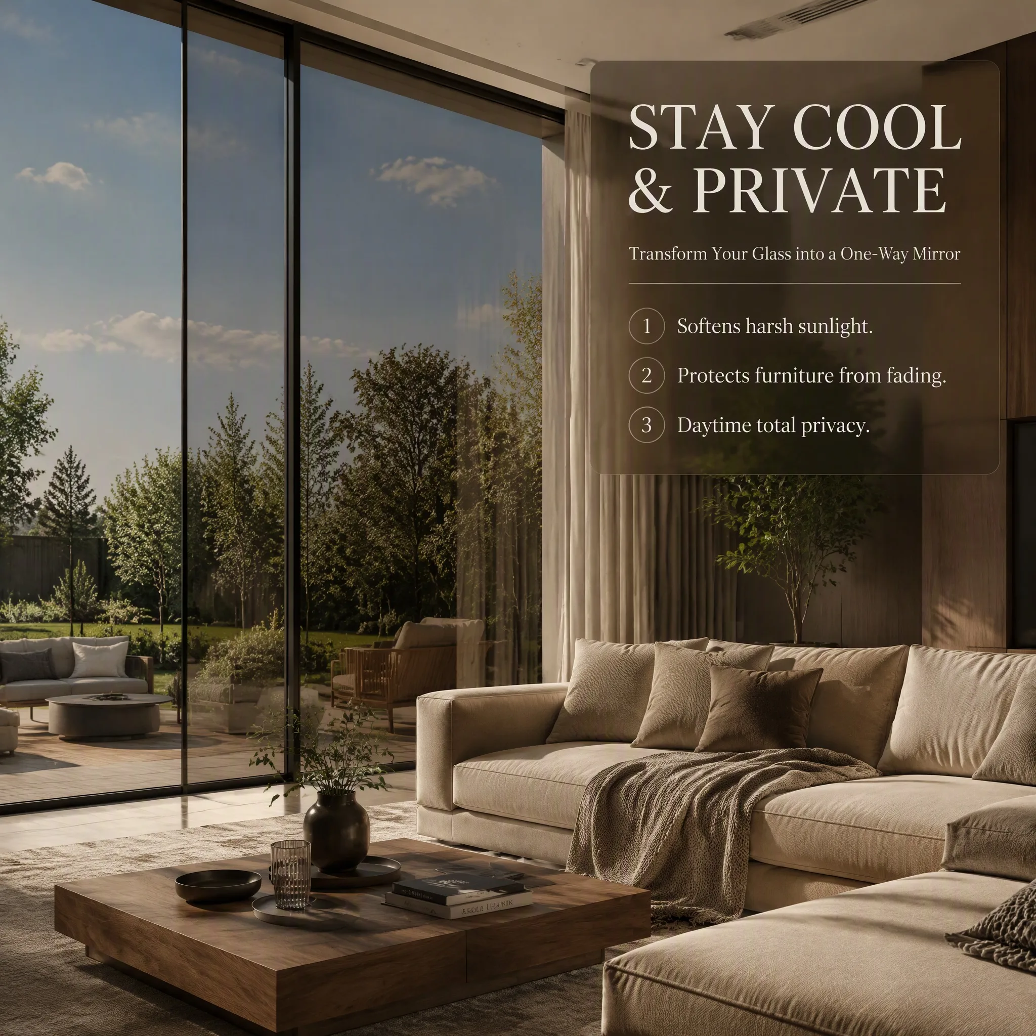 Static Cling Brown Silver One Way Mirror Window Film 91% UV Block 84% IR Heat Insulation Privacy Solar Tint Glare Reduction