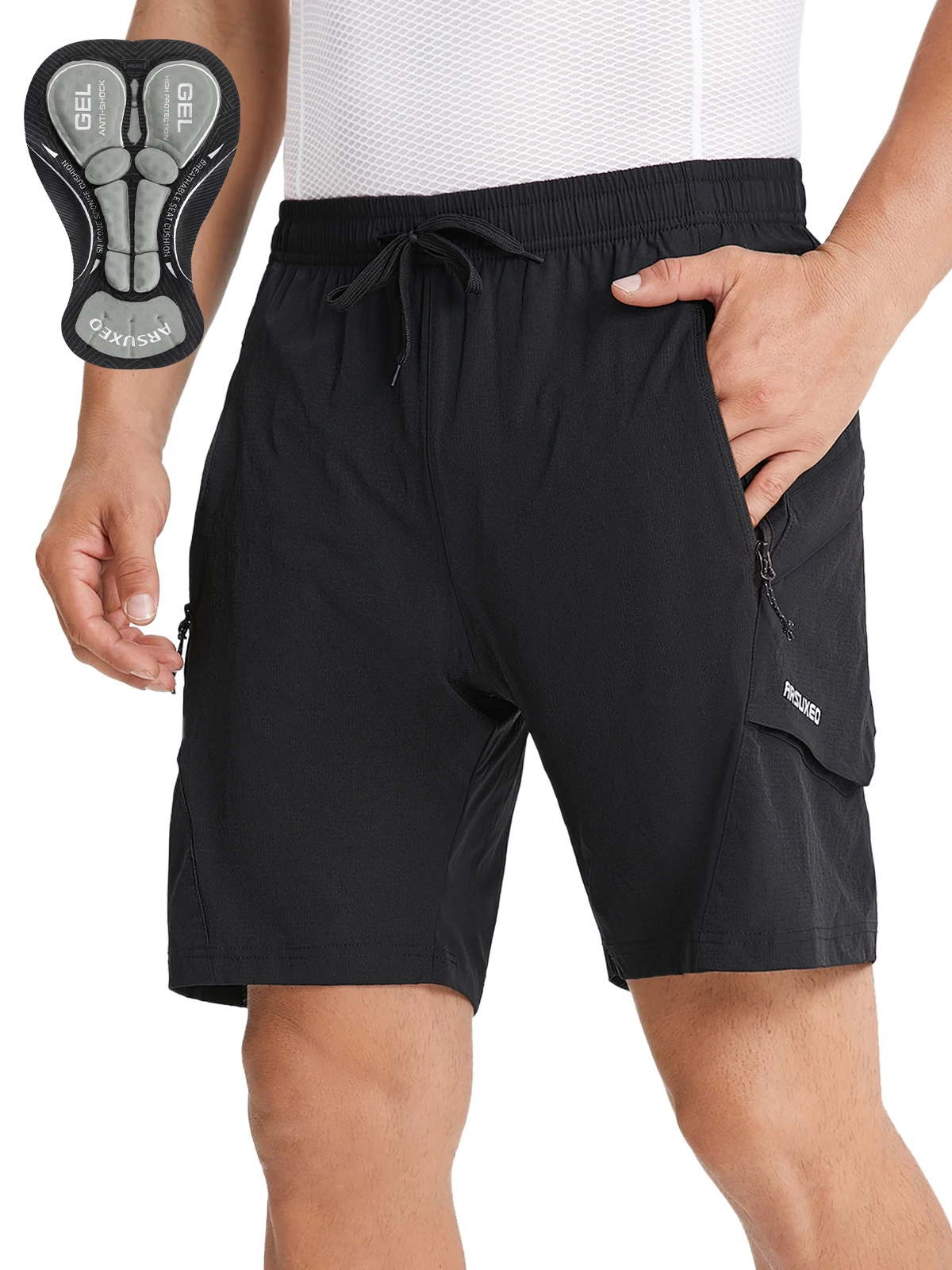 

ARSUXEO Велосипедные шорты для мужчин Шорты для горного велосипеда с мягкой подкладкой Свободный крой Велосипедные шорты Короткие велосипедные шорты MTB Водонепроницаемые