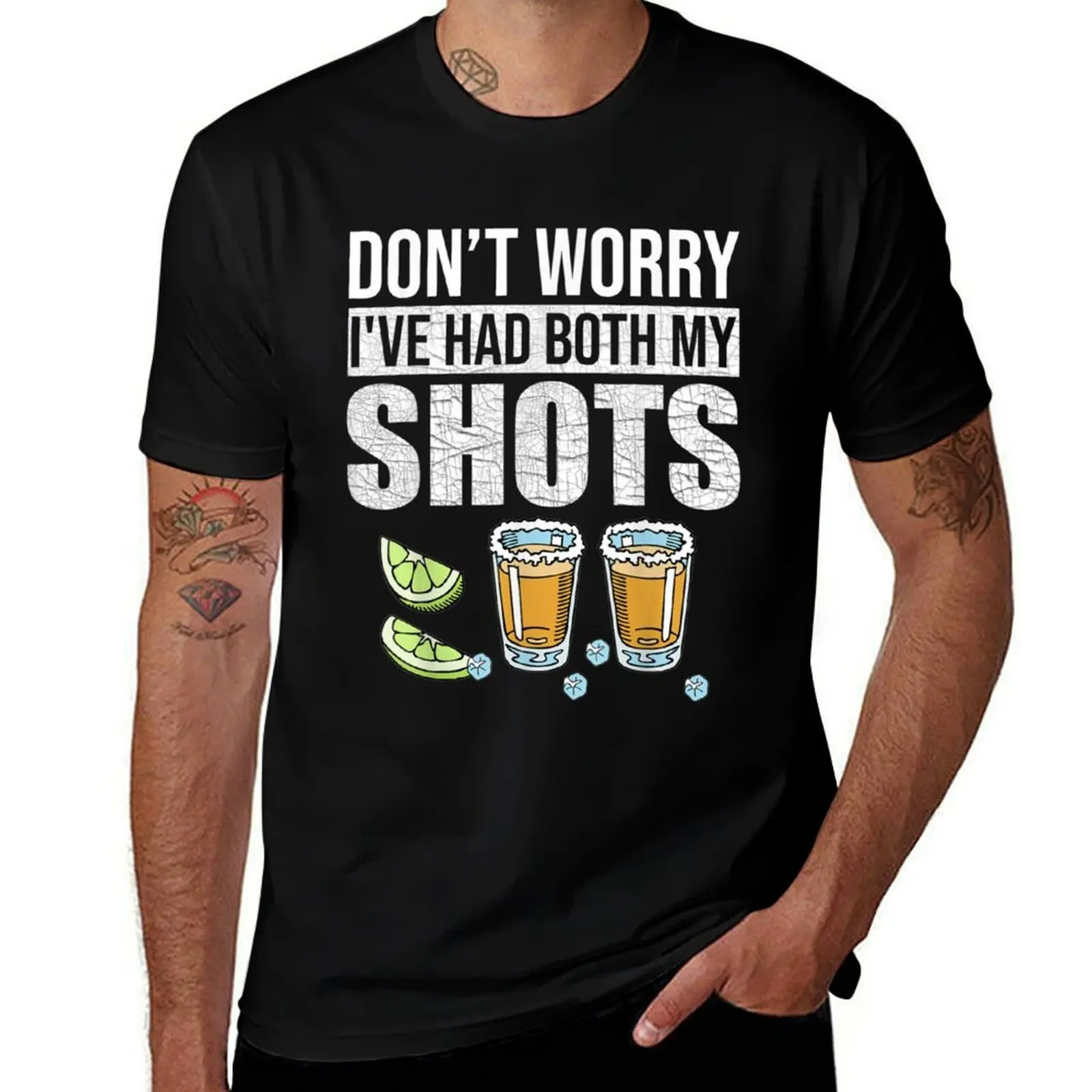Don't worry I've had both my shots Funny Vaccination Tequila T-Shirt Urban Style Print T-Shirt