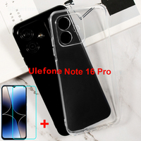 2in1 Glass Cover For Ulefone Note 16 Pro Case Silicone  Bumper Shell Soft TPU Phone Cover For Ulefone Note 16 Pro Tempered Glass