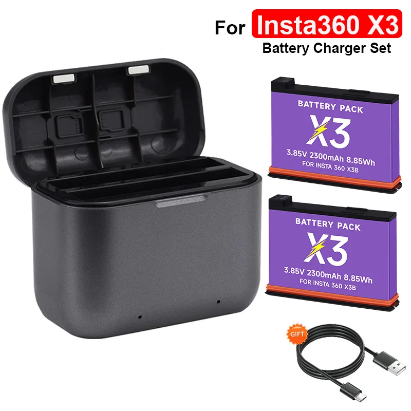 PALO 2300mah For Insta360 X3 Battery+2 Card Slot Charging Box with Type-C For Insta360 X3 Panoramic Action Camera Batteries