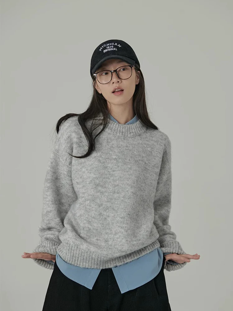 Jmprs Preppy Style Pink Sweaters Women Sweet Loose Faux Wool Knitted Jumpers Tops Casual Long Sleeve Retro Lady Elegant Pullover
