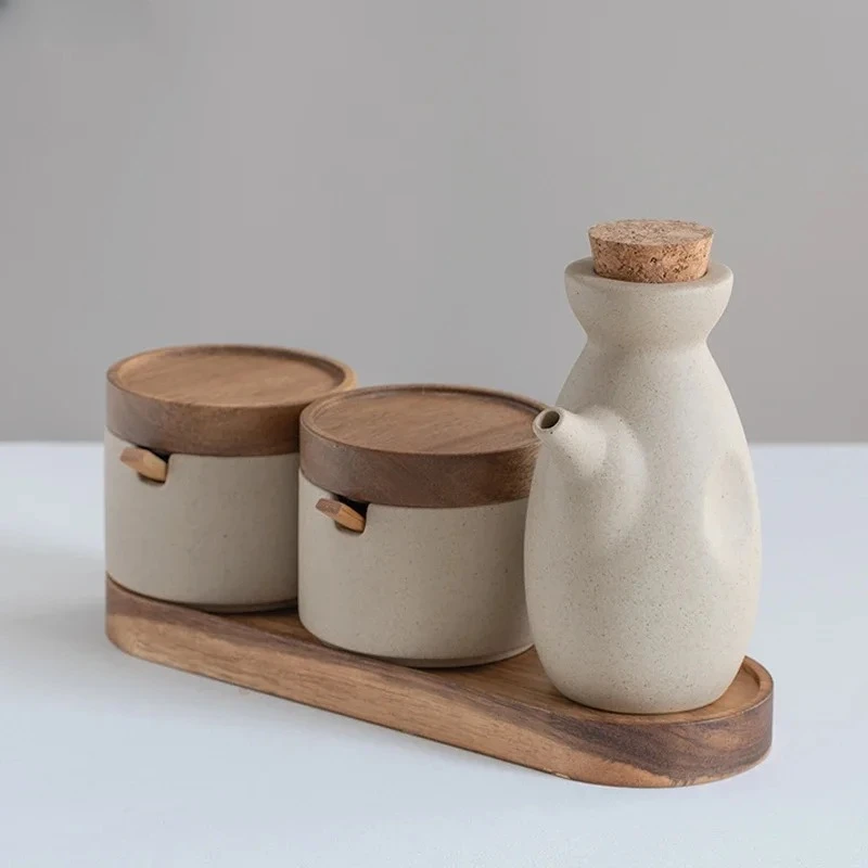 

Kitchen Spice Jar Combination Salt and Pepper Shaker Oil Pot Set Ceramic Seasoning Jar Home Solid Color Seasoning Tool