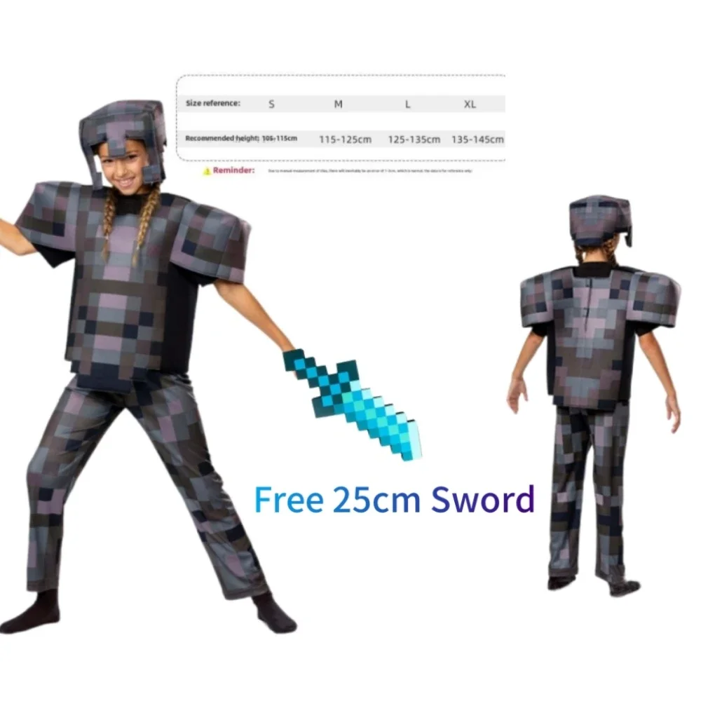 بدلة My Kids World التأثيرية أزياء الهالوين للأولاد والبنات ملابس فيلم ثلاثية الأبعاد Steve Creeper Stage Diamond Armor Bodysuit