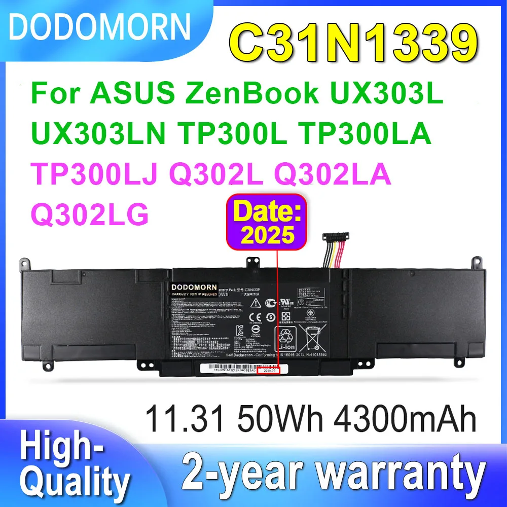 

DODOMORN C31N1339 Laptop Battery For ASUS ZenBook UX303L UX303LN TP300L TP300LA TP300LJ Q302L Q302LA Q302LG 11.31V 50Wh 4300mAh