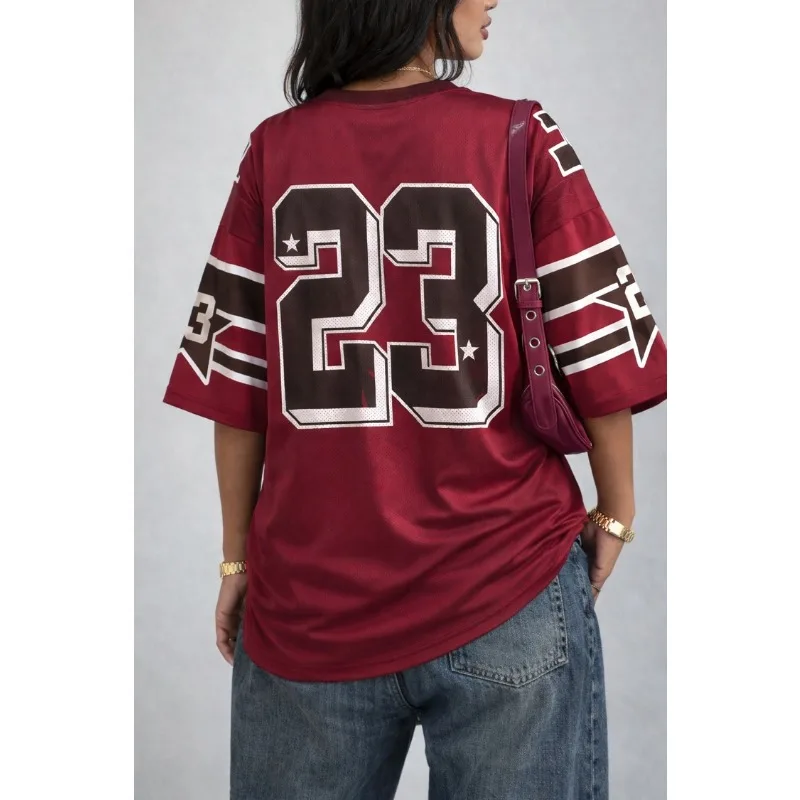2026 Number 23 TShirt For Men Women Summer Oversized V-neck Jersey Harajuku Trend Short Sleeve Unisex Streetwear Couple Tee
