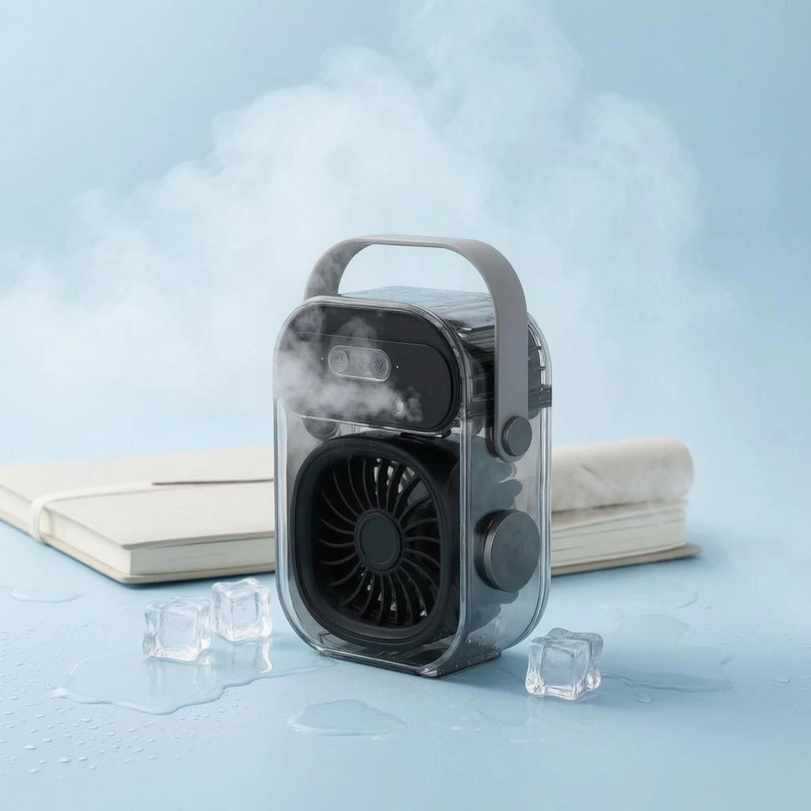 

Water Spray Fan Compact Desktop Water Mist Fan Mist Cooling Clear Housing