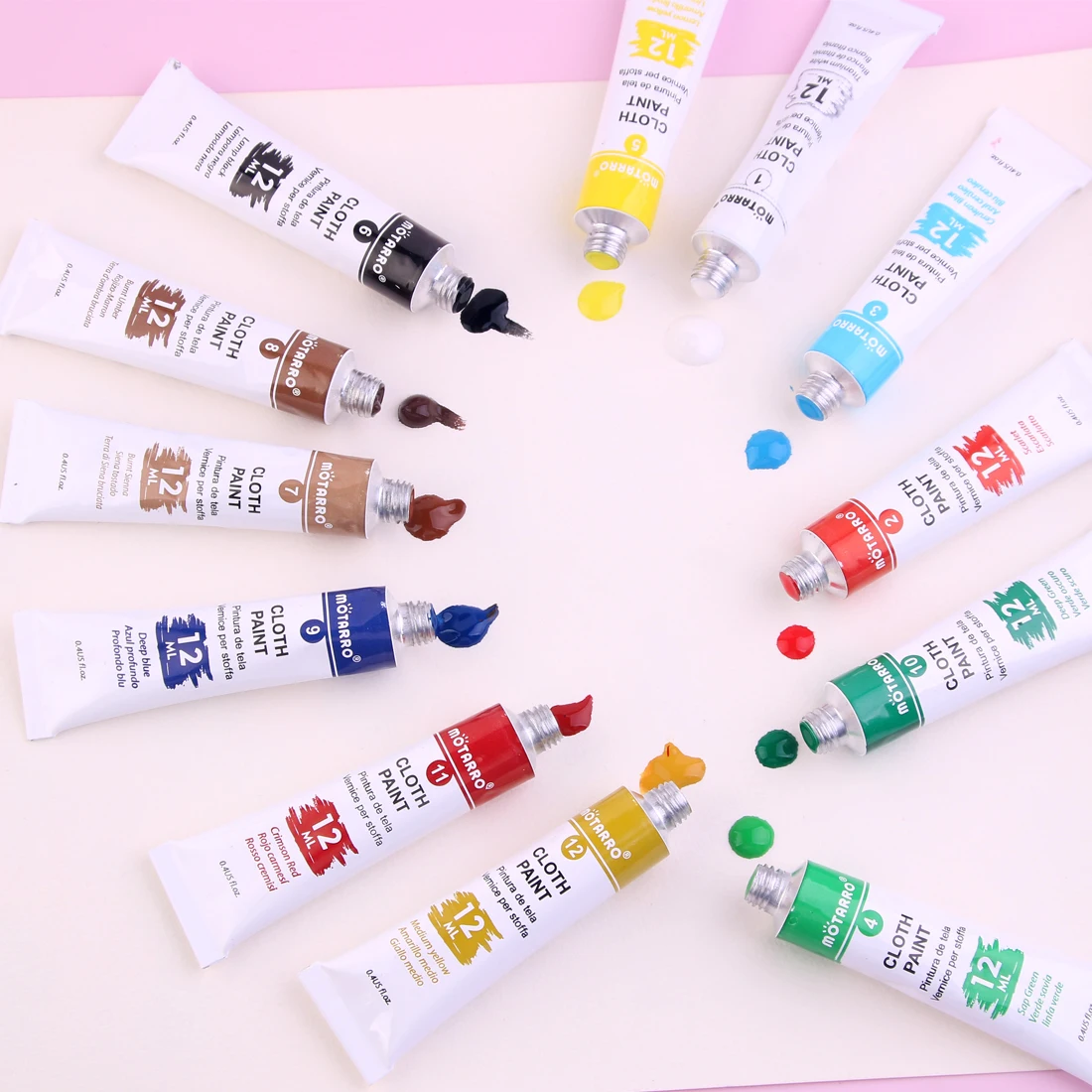 MOTARRO 12 Colors/Box Fabric Paint Set Permanent Textile Paint 12ml for Clothes Canvas Shoes Painting Supplies image 4