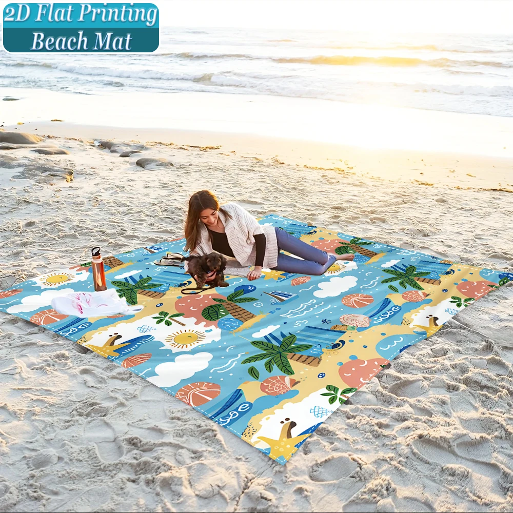 1-Piece Set, Summer Outdoor Beach Mat, Includes 4 Ground Stakes, Unique Printed Design, Fade-Resistant, Lightweight, Quick-Drying, Easy to Carry, Windproof and Sandproof, Fashionable and Trendy Outdoor Activity Decoration, Suitable for Beach, Camping, Picnics, Parties