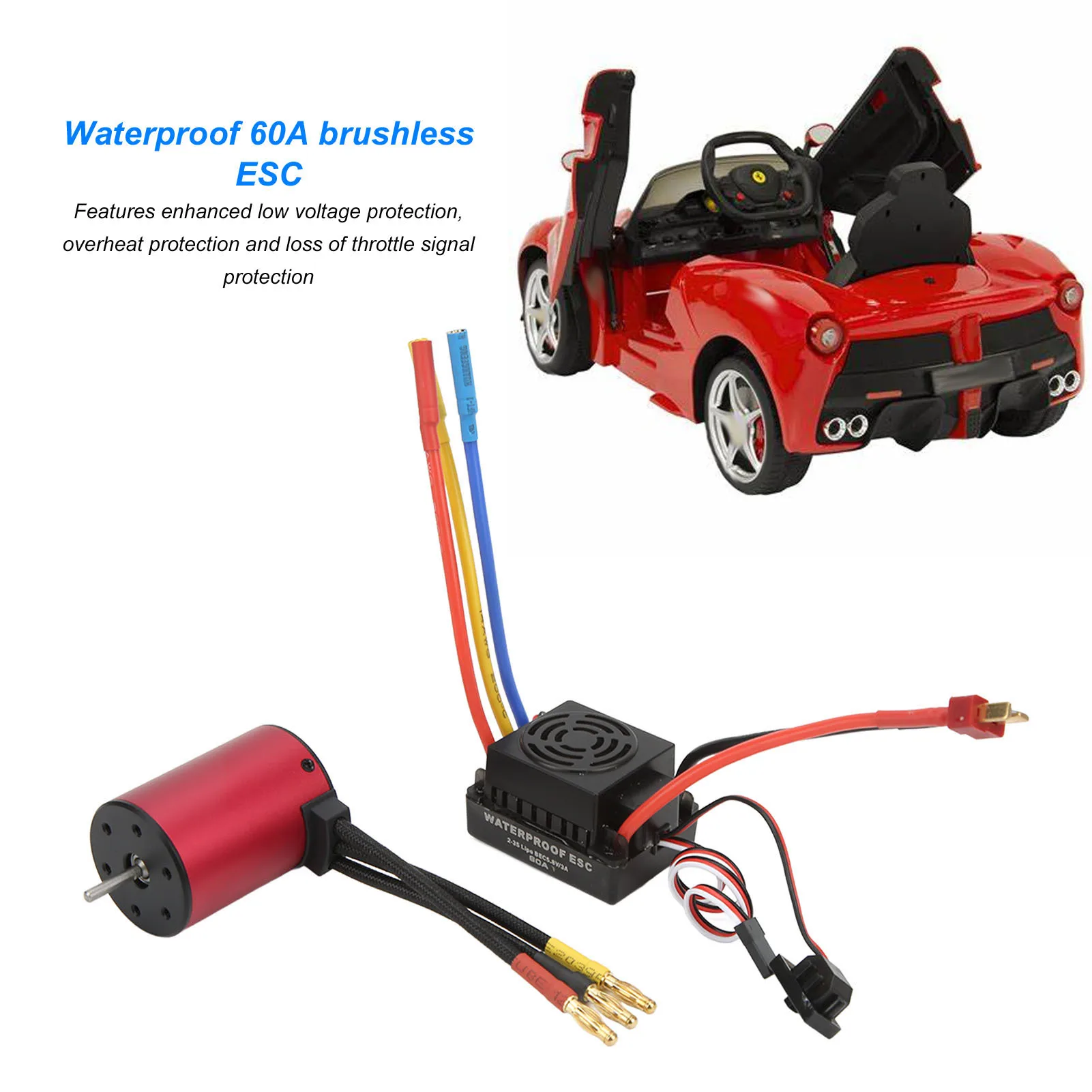 

60A Brushless ESC S3650 2300KV Waterproof Brushless + 60A Brushless ESC T Plug Male for 1/10 RC Car Upgrade Parts