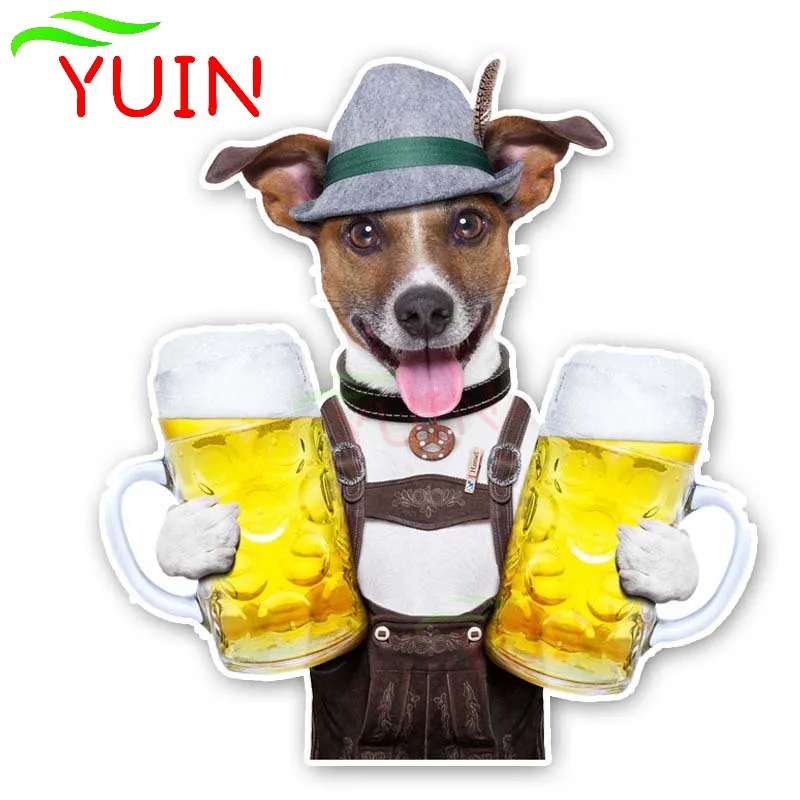 Beer and Puppies Car Sticker Cartoon Style Fashion PVC Decoration Accessories High Quality Waterproof Sunscreen Decal 16*15cm