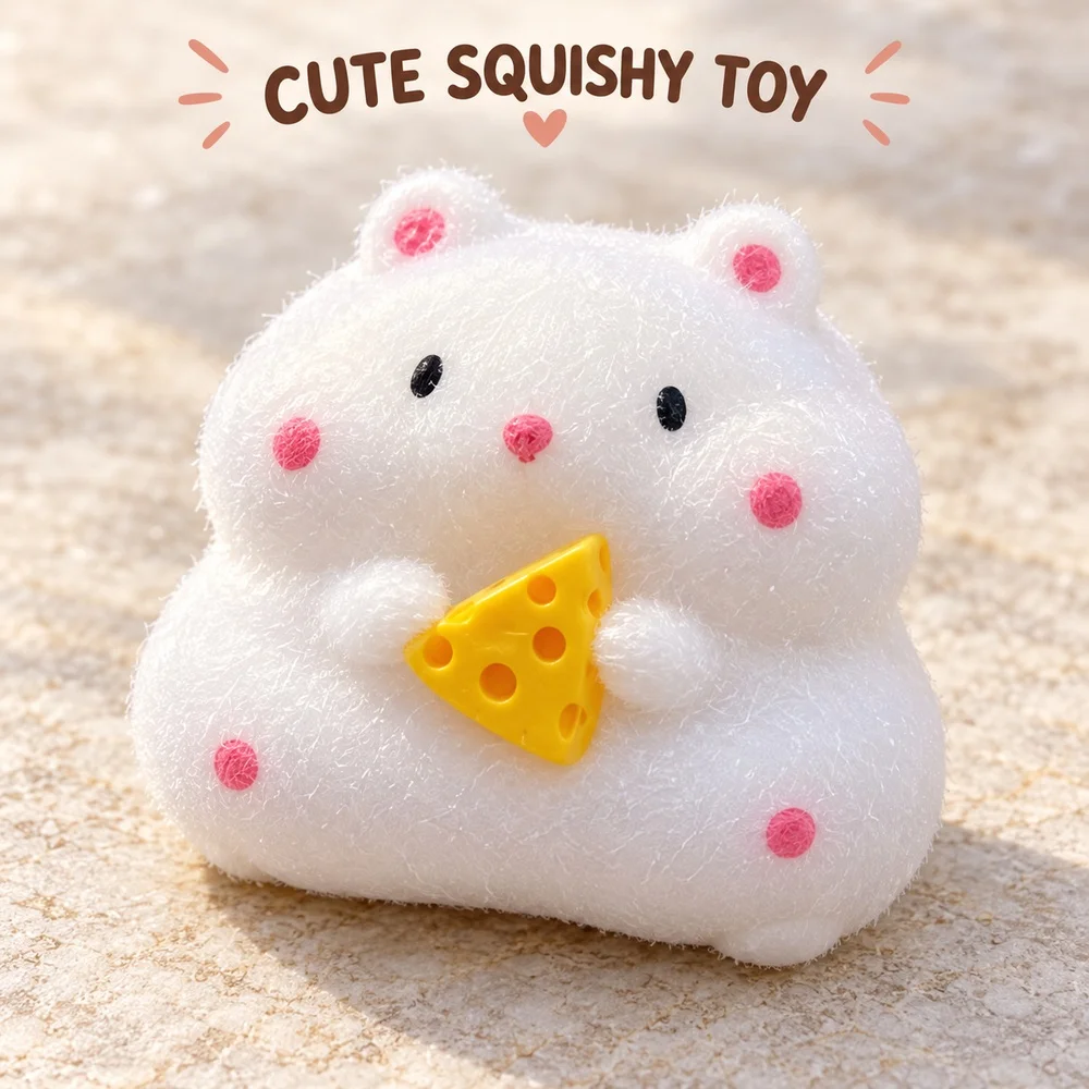 White Hamster Squishy Squeeze Toy TPR Soft Fidget with Playful Cute Shape for Adults Teens Desk Companion Gift Single Piece